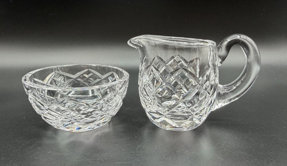 Waterford Crystal Small Mini Creamer Pitcher & Open Sugar Bowl Diamond Pattern